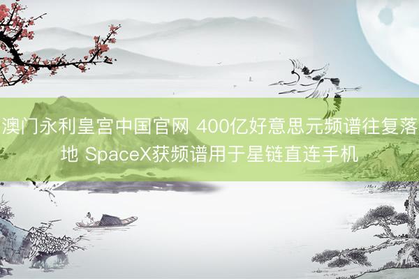 澳门永利皇宫中国官网 400亿好意思元频谱往复落地 SpaceX获频谱用于星链直连手机