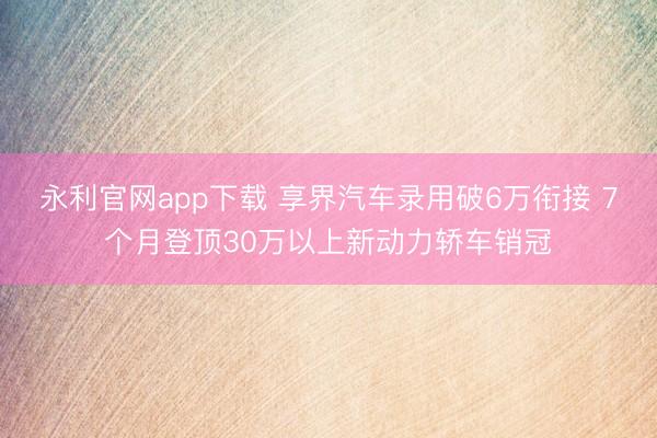 永利官网app下载 享界汽车录用破6万衔接 7个月登顶30万以上新动力轿车销冠