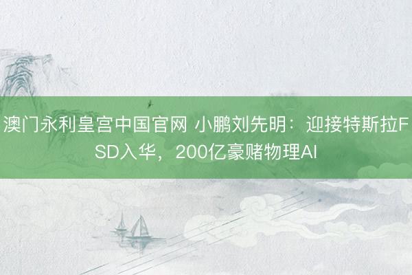 澳门永利皇宫中国官网 小鹏刘先明:迎接特斯拉FSD入华,200亿豪赌物理AI