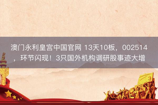 澳门永利皇宫中国官网 13天10板，002514，环节闪现！3只国外机构调研股事迹大增