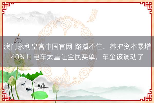 澳门永利皇宫中国官网 路撑不住，养护资本暴增40%！电车太重让全民买单，车企该调动了