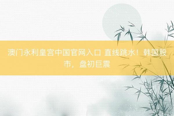 澳门永利皇宫中国官网入口 直线跳水！韩国股市，盘初巨震